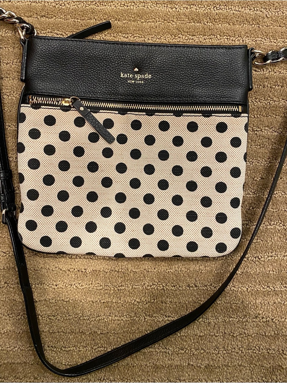 kate spade Black and Cream Polka Dot Crossbody Bag with Gold Hardware